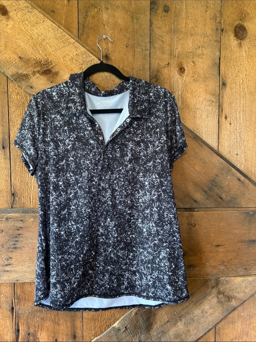 Ideology Black and White Speckled Short-Sleeve Button Down Polo
